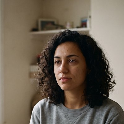 Nadia S., a Quiet customer, photographed at home